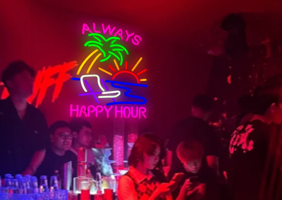 LDGJ Always happy hour Neon Signs for man cave wall decor LED light