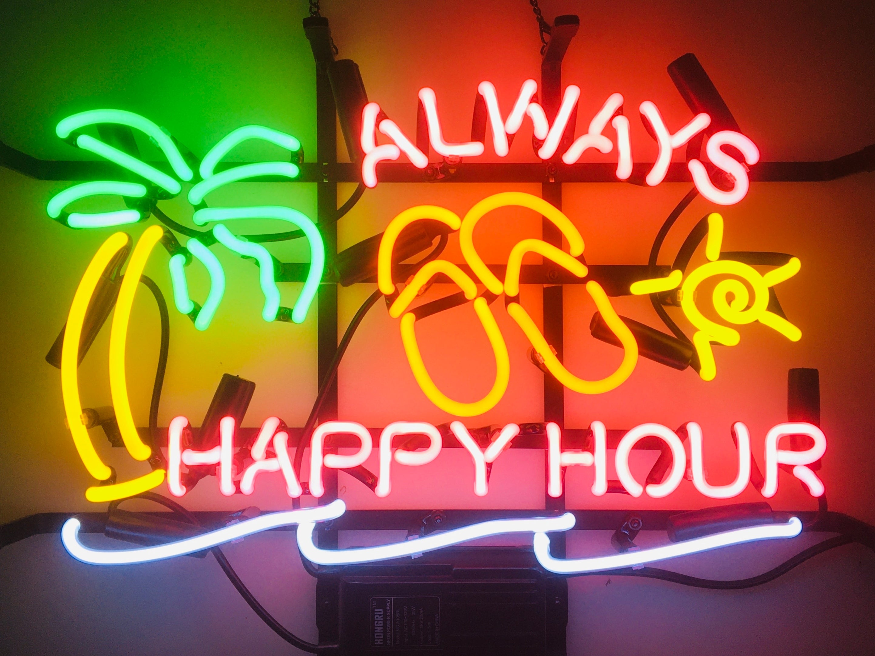 LDGJ Always happy hour,Neon Sign Handmade Glass