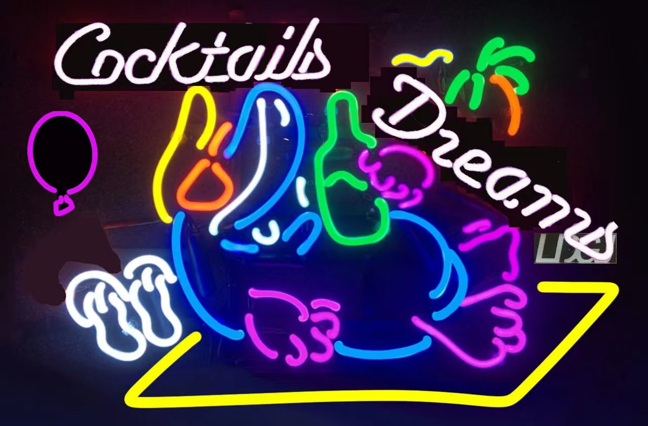 LDGJ  Cocktails and Dreams Handmade Glass Neon Sign